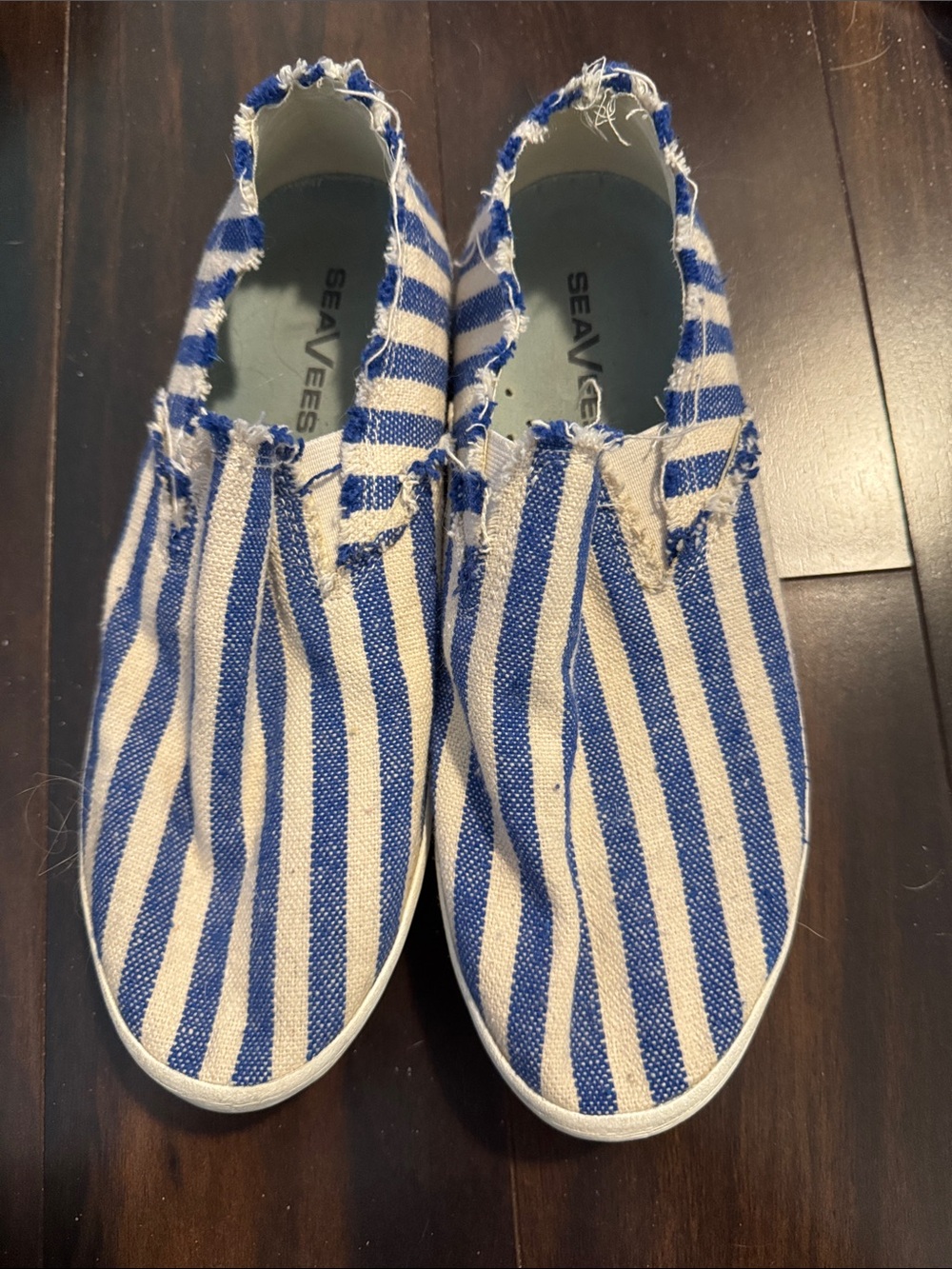SeaVees Kids Blue & White Striped Slip-On Sneakers
